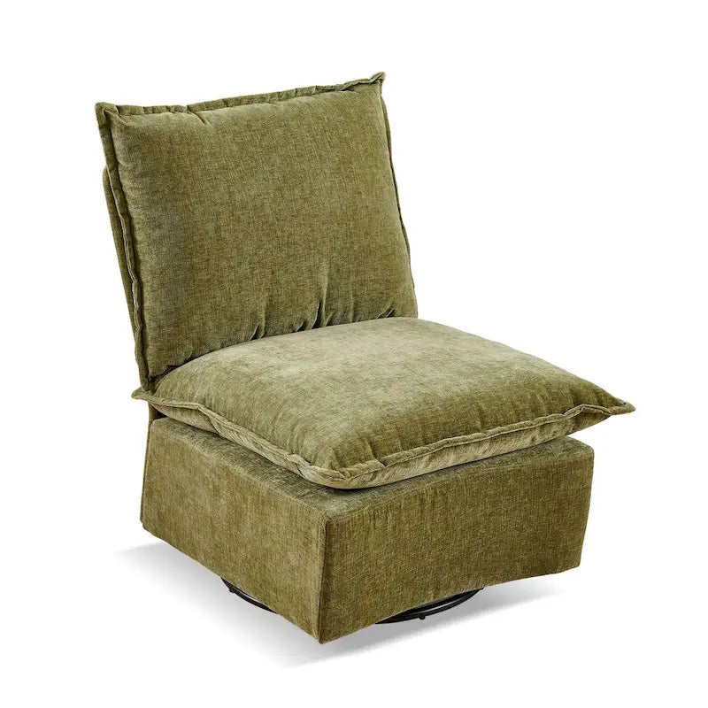 Fauteuil d'appoint pivotant en chenille verte avec piètement pivotant à 360 degrés