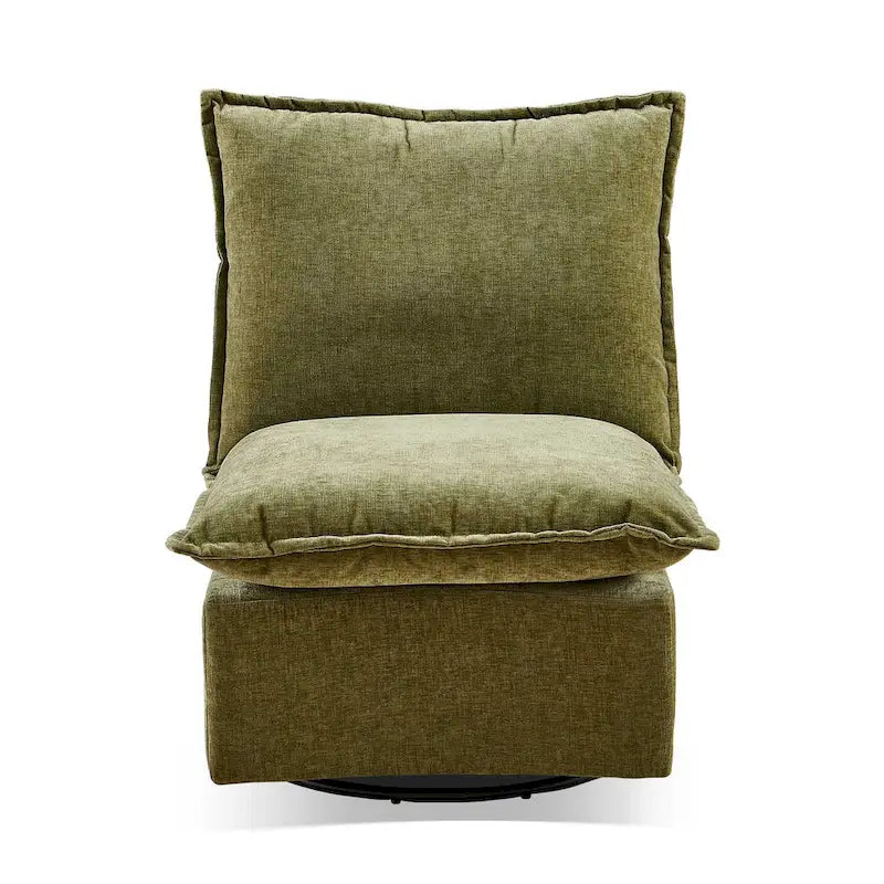 Fauteuil d'appoint pivotant en chenille verte avec piètement pivotant à 360 degrés