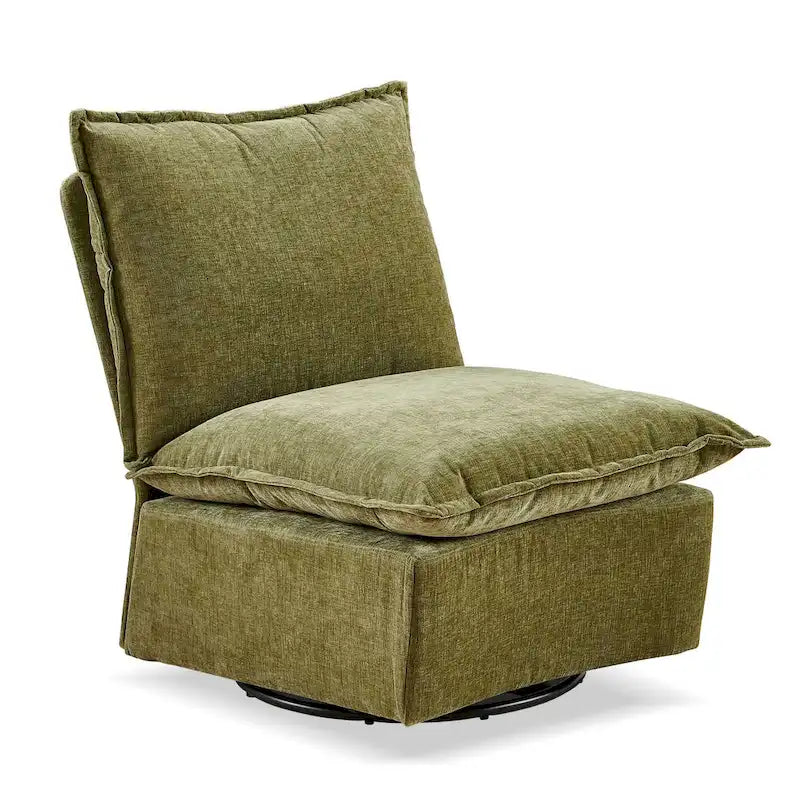Fauteuil d'appoint pivotant en chenille verte avec piètement pivotant à 360 degrés