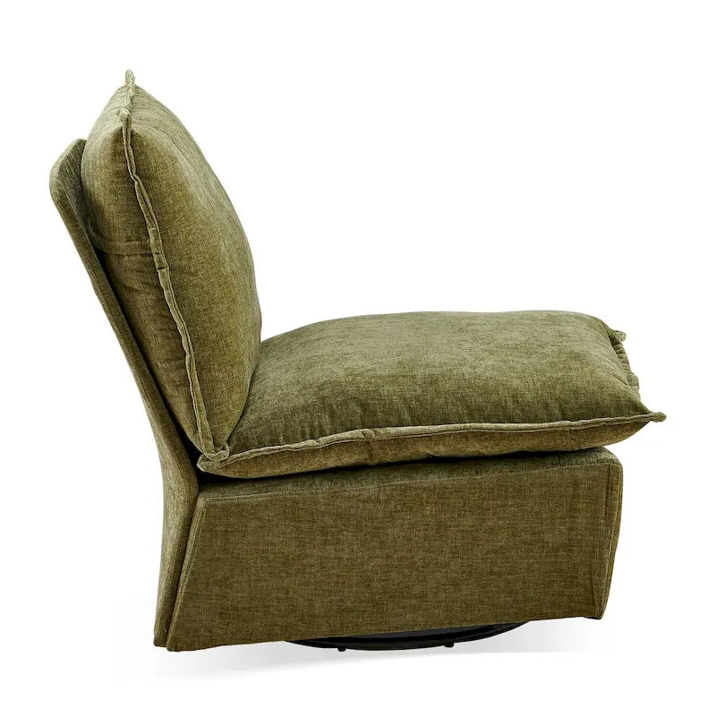 Fauteuil d'appoint pivotant en chenille verte avec piètement pivotant à 360 degrés