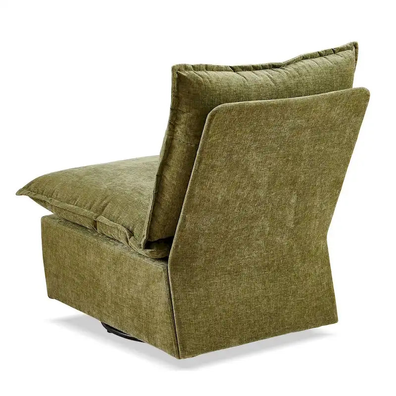 Fauteuil d'appoint pivotant en chenille verte avec piètement pivotant à 360 degrés