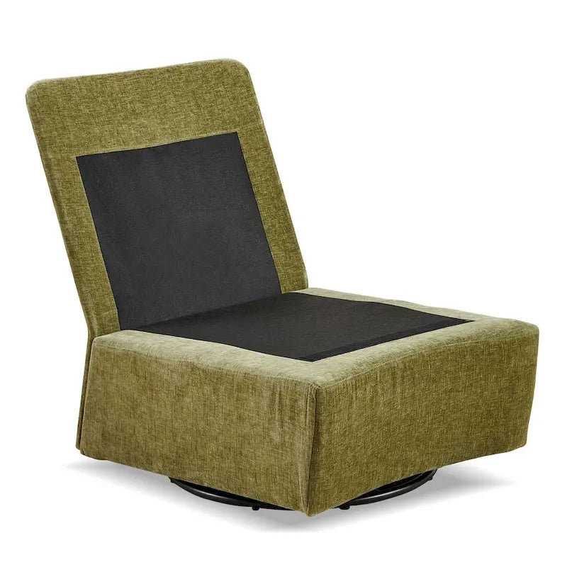 Fauteuil d'appoint pivotant en chenille verte avec piètement pivotant à 360 degrés