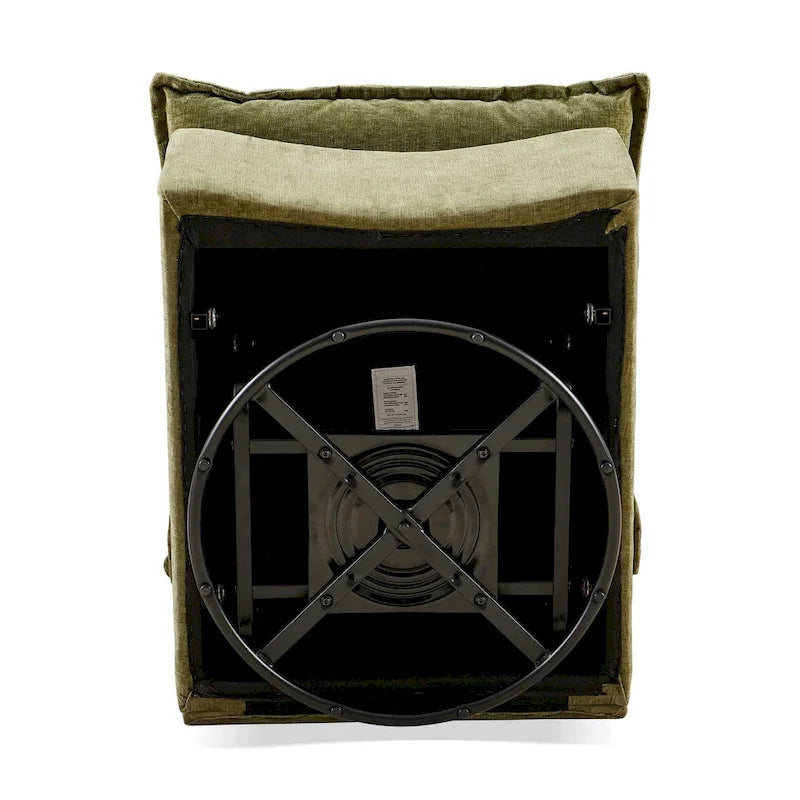 Fauteuil d'appoint pivotant en chenille verte avec piètement pivotant à 360 degrés