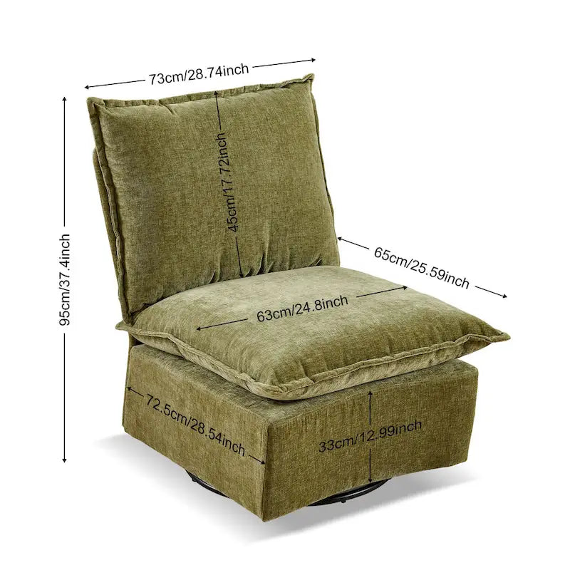 Fauteuil d'appoint pivotant en chenille verte avec piètement pivotant à 360 degrés