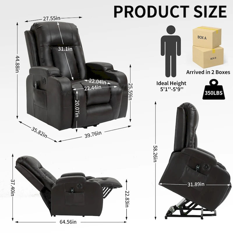 Fauteuil inclinable électrique releveur Infini avec massage, chauffage et port USB