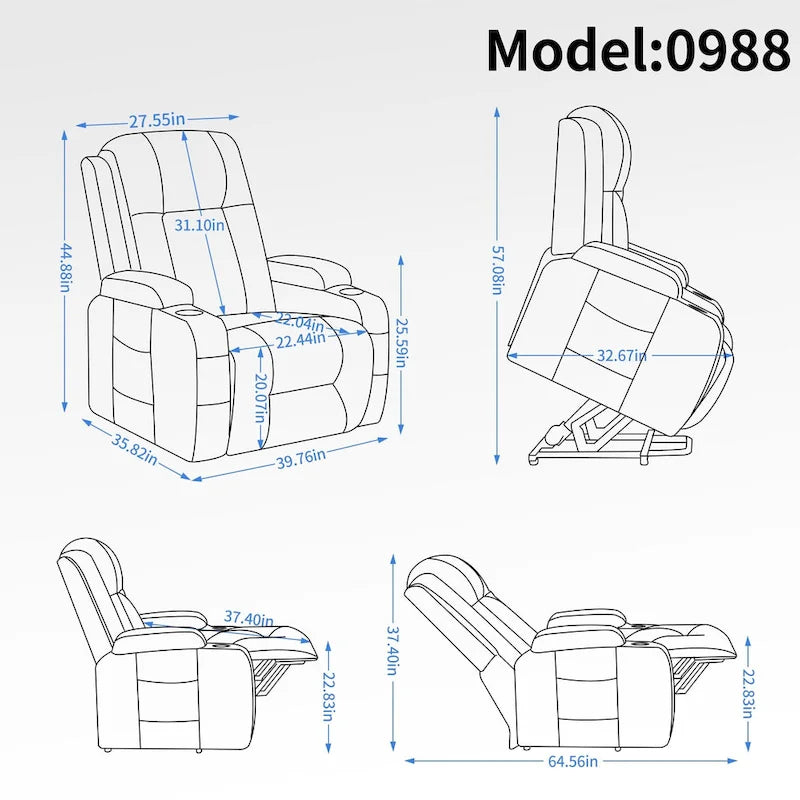 Fauteuil inclinable électrique releveur Infini avec massage, chauffage et port USB