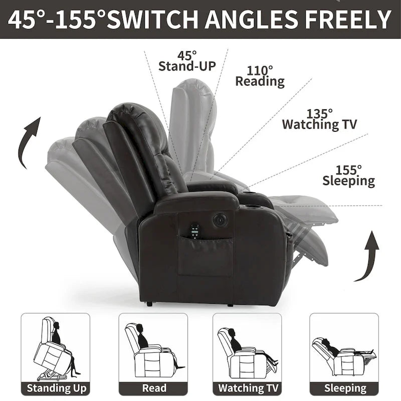 Fauteuil inclinable électrique releveur Infini avec massage, chauffage et port USB