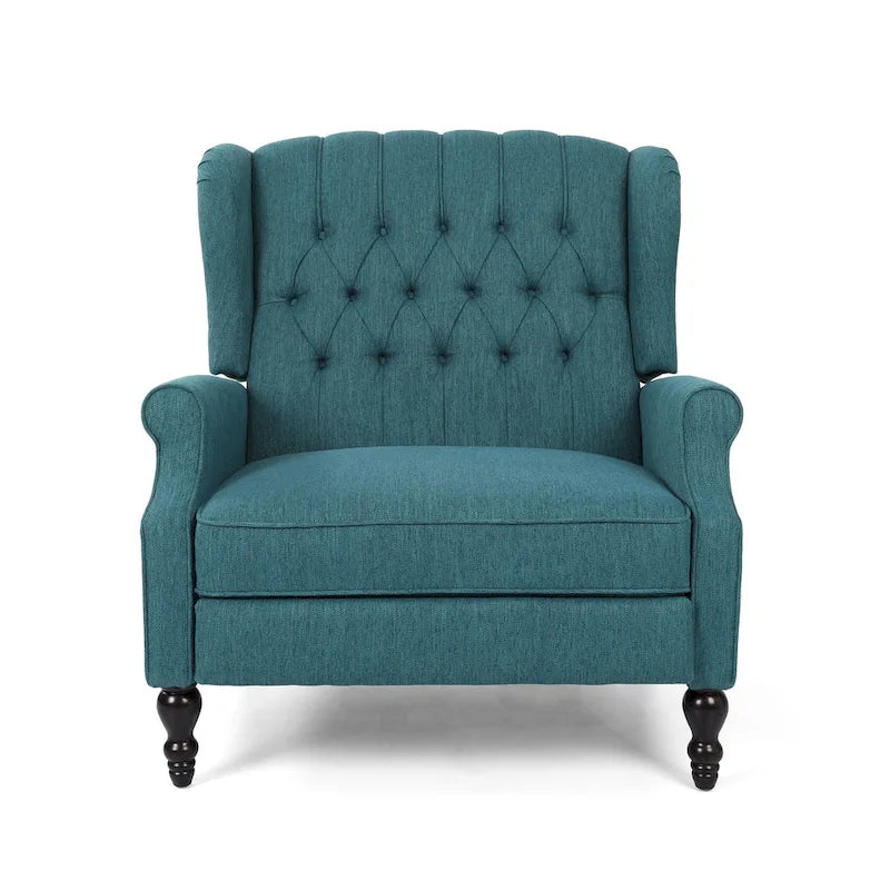 Fauteuil inclinable à dossier capitonné avec accoudoirs, clous décoratifs et mécanisme de poussée