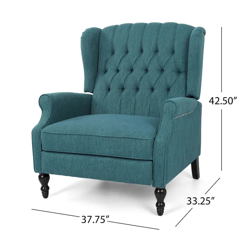 Fauteuil inclinable à dossier capitonné avec accoudoirs, clous décoratifs et mécanisme de poussée