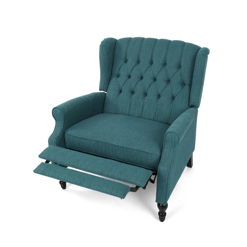 Fauteuil inclinable à dossier capitonné avec accoudoirs, clous décoratifs et mécanisme de poussée