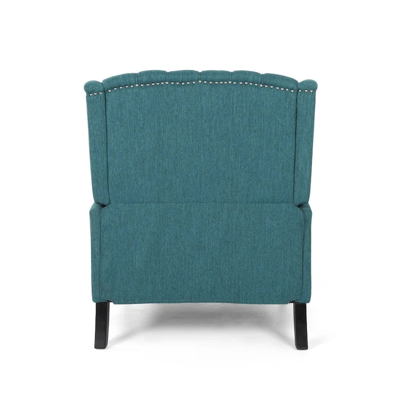 Fauteuil inclinable à dossier capitonné avec accoudoirs, clous décoratifs et mécanisme de poussée