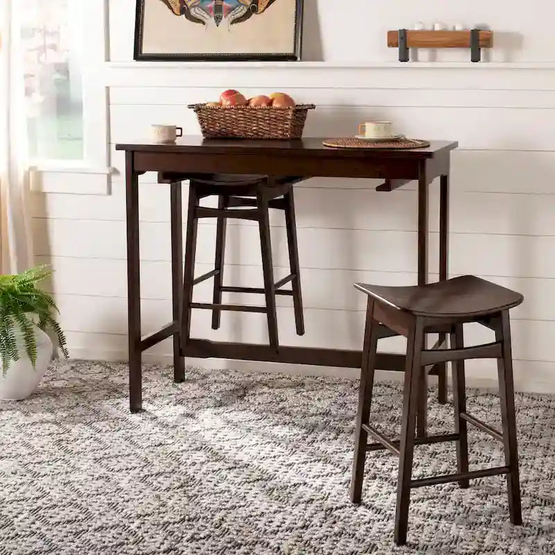 Table de bar de pub contemporaine en bois avec étagère de rangement sous la table