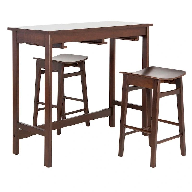 Table de bar de pub contemporaine en bois avec étagère de rangement sous la table