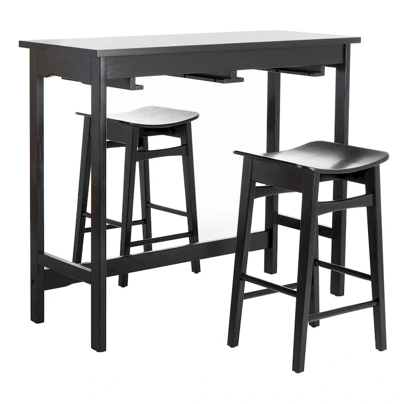 Table de bar de pub contemporaine en bois avec étagère de rangement sous la table