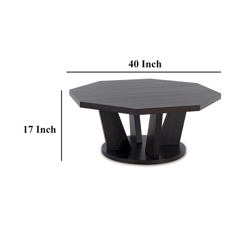Table Basse Cocktail Octogonale 40 Pouces Bois Marron Expresso