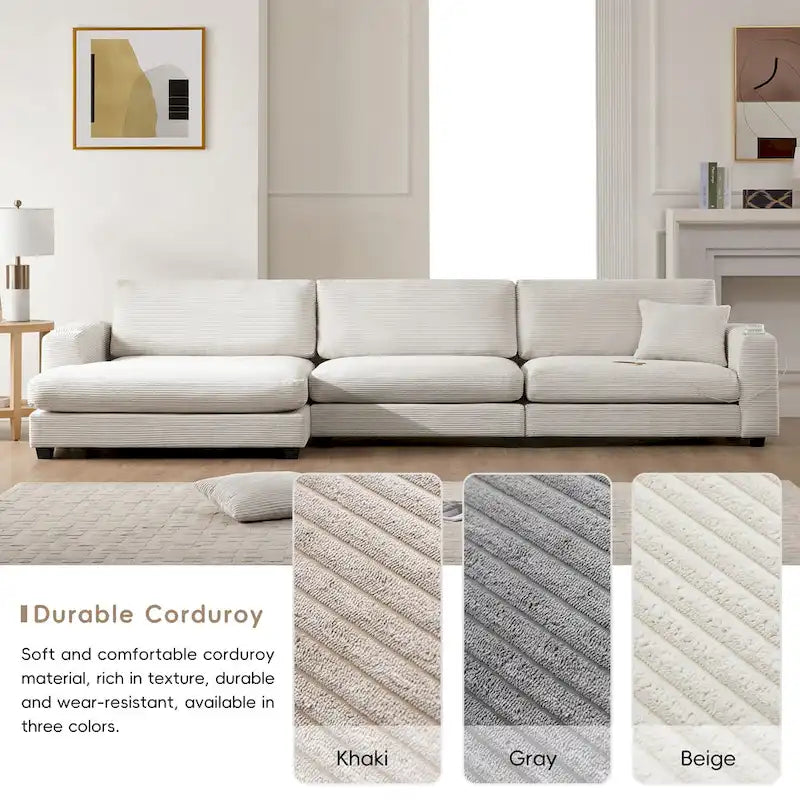 Canapé oversize moderne en velours côtelé avec porte-gobelets et ports USB