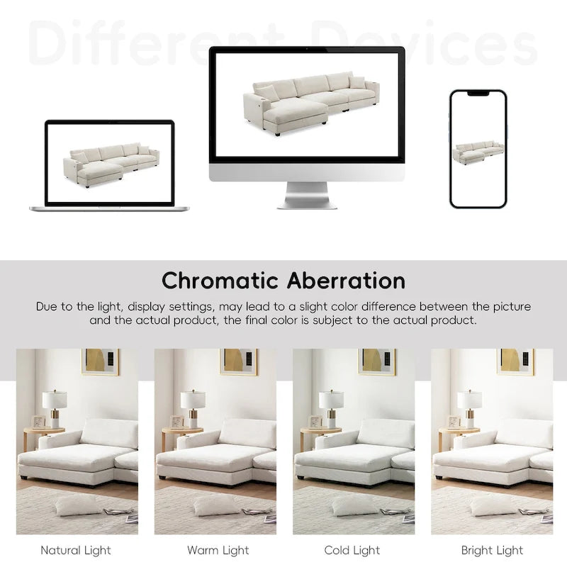 Canapé oversize moderne en velours côtelé avec porte-gobelets et ports USB