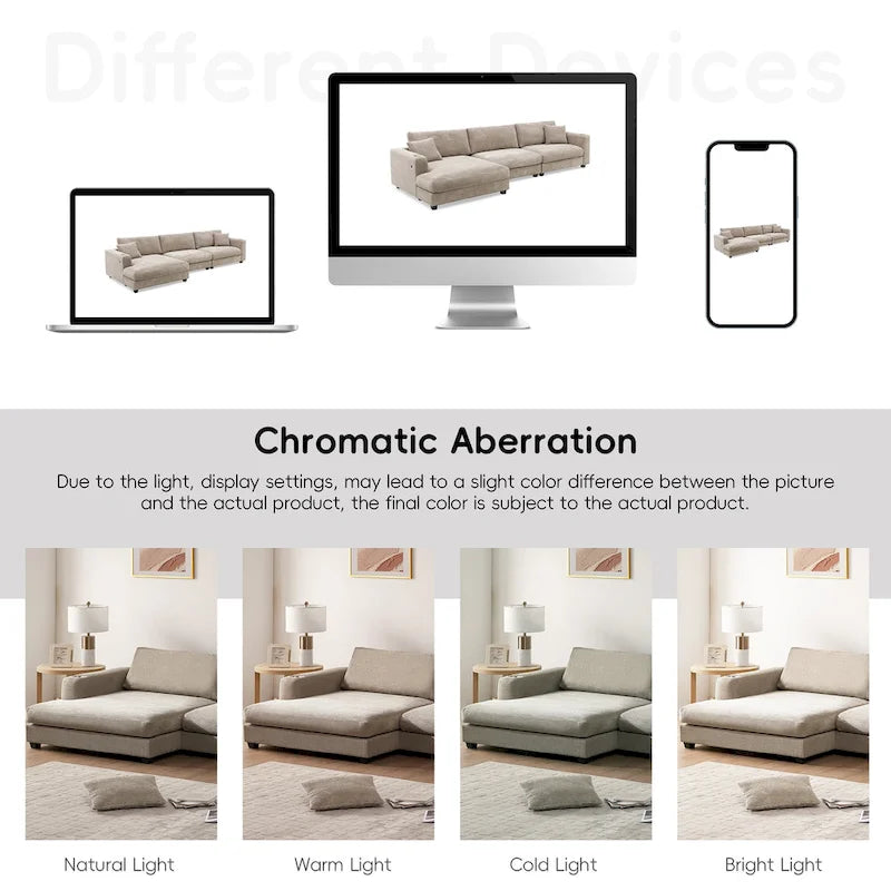 Canapé oversize moderne en velours côtelé avec porte-gobelets et ports USB