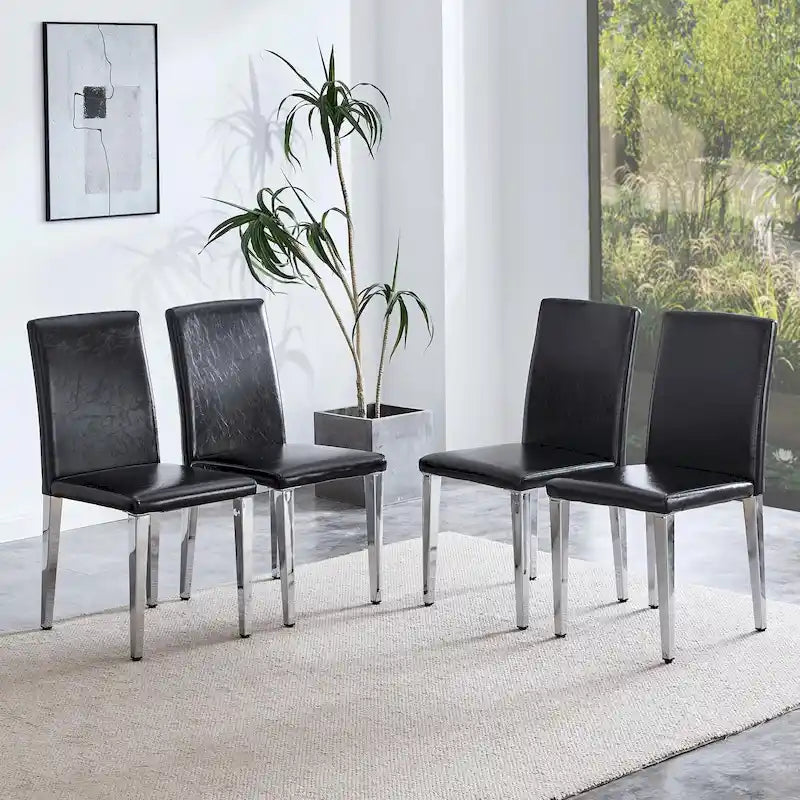 Chaise de salle à manger moderne en similicuir avec pieds en métal chromé