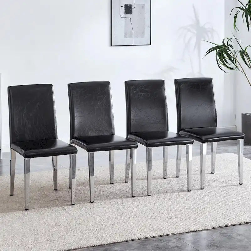 Chaise de salle à manger moderne en similicuir avec pieds en métal chromé