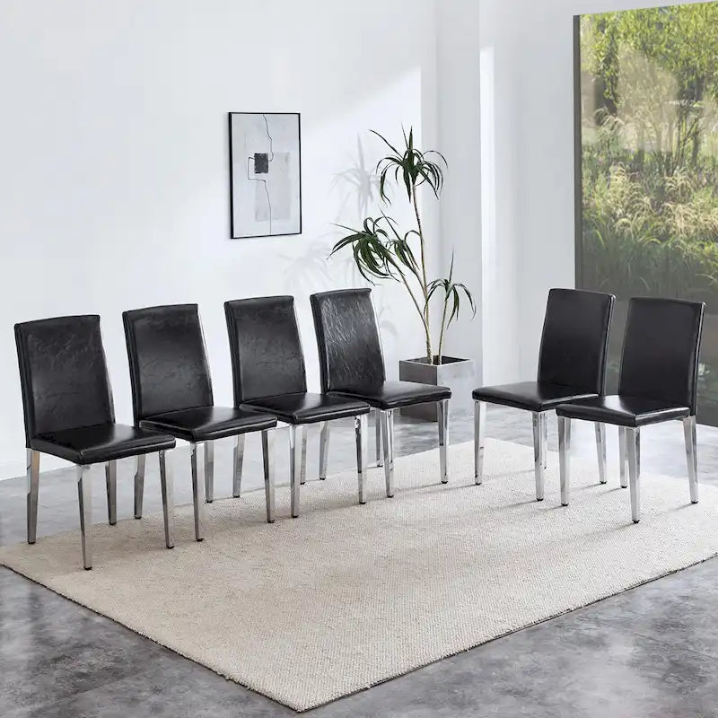 Chaise de salle à manger moderne en similicuir avec pieds en métal chromé