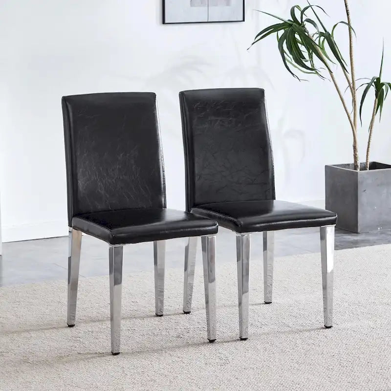 Chaise de salle à manger moderne en similicuir avec pieds en métal chromé