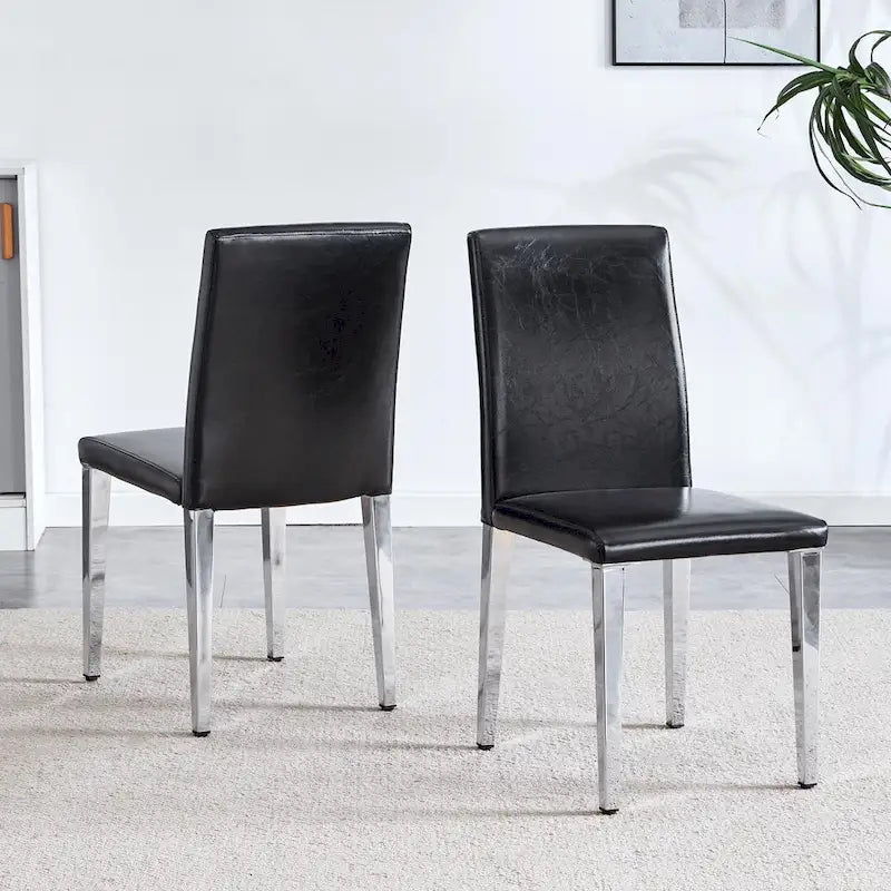 Chaise de salle à manger moderne en similicuir avec pieds en métal chromé