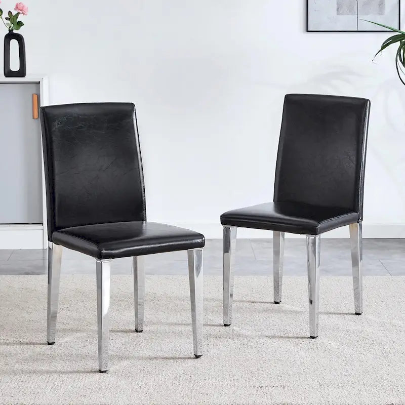 Chaise de salle à manger moderne en similicuir avec pieds en métal chromé