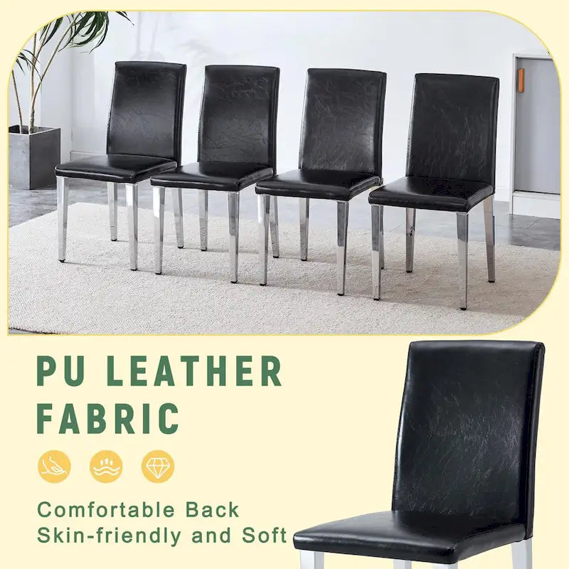Chaise de salle à manger moderne en similicuir avec pieds en métal chromé