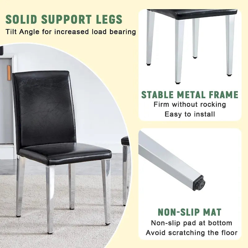 Chaise de salle à manger moderne en similicuir avec pieds en métal chromé