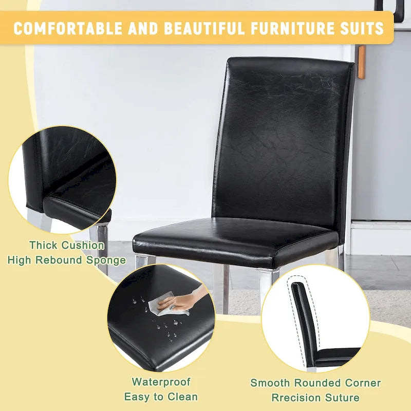Chaise de salle à manger moderne en similicuir avec pieds en métal chromé