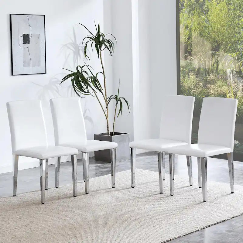 Chaise de salle à manger moderne en similicuir avec pieds en métal chromé