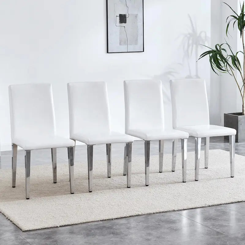 Chaise de salle à manger moderne en similicuir avec pieds en métal chromé