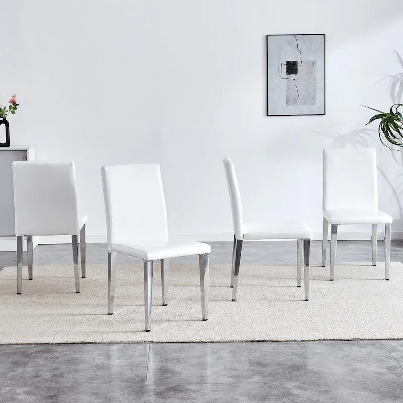 Chaise de salle à manger moderne en similicuir avec pieds en métal chromé