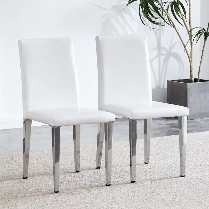 Chaise de salle à manger moderne en similicuir avec pieds en métal chromé