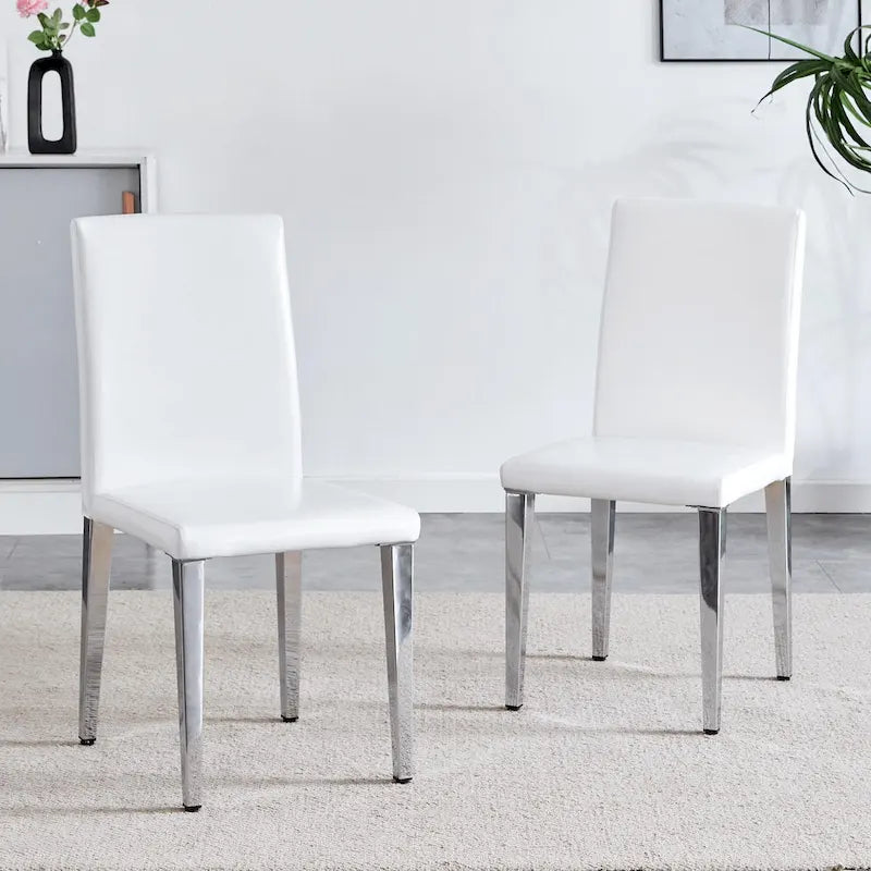 Chaise de salle à manger moderne en similicuir avec pieds en métal chromé