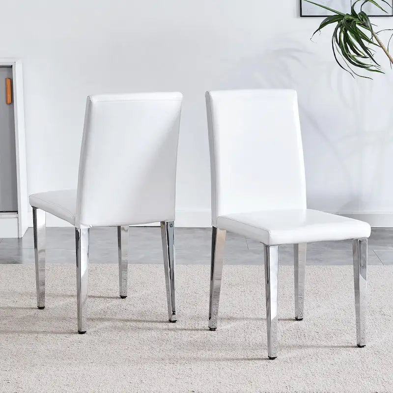 Chaise de salle à manger moderne en similicuir avec pieds en métal chromé