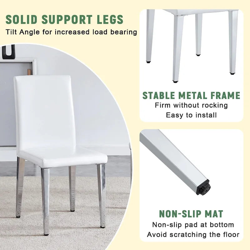 Chaise de salle à manger moderne en similicuir avec pieds en métal chromé