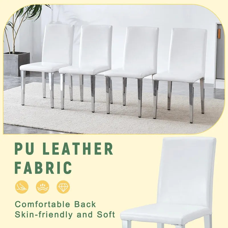 Chaise de salle à manger moderne en similicuir avec pieds en métal chromé