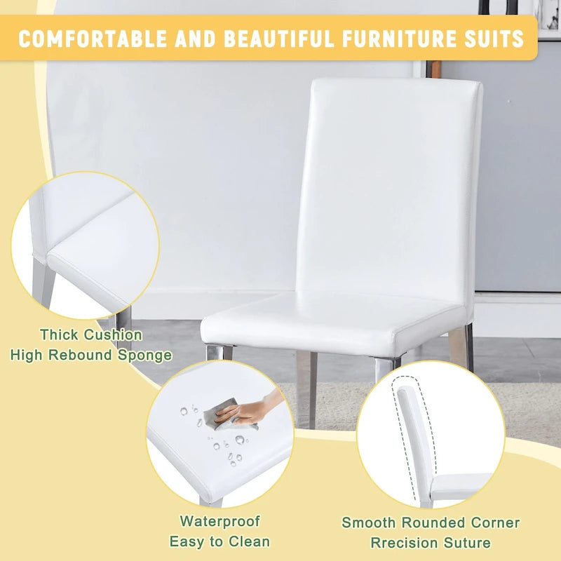 Chaise de salle à manger moderne en similicuir avec pieds en métal chromé