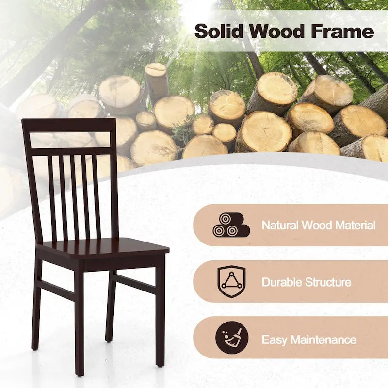 Chaise de salle à manger de ferme, sans accoudoirs, assise en bois avec dossier haut incliné