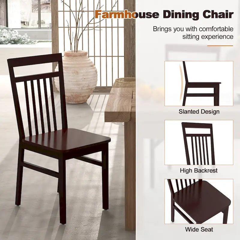 Chaise de salle à manger de ferme, sans accoudoirs, assise en bois avec dossier haut incliné