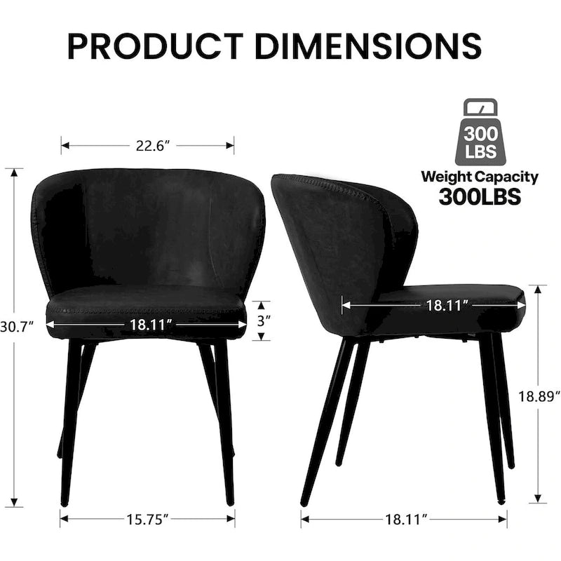 Chaise de salle à manger capitonnée en similicuir, pieds en métal noir de style Mid-Century Modern