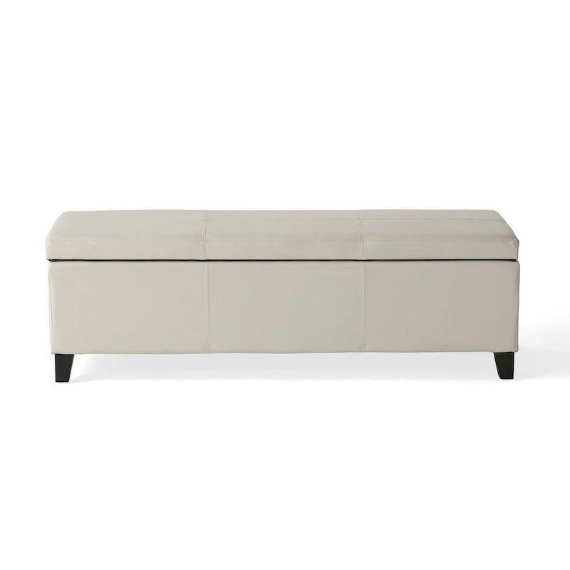 Banc de rangement ottoman en similicuir ivoire, couvercle capitonné avec rangement 51 pouces