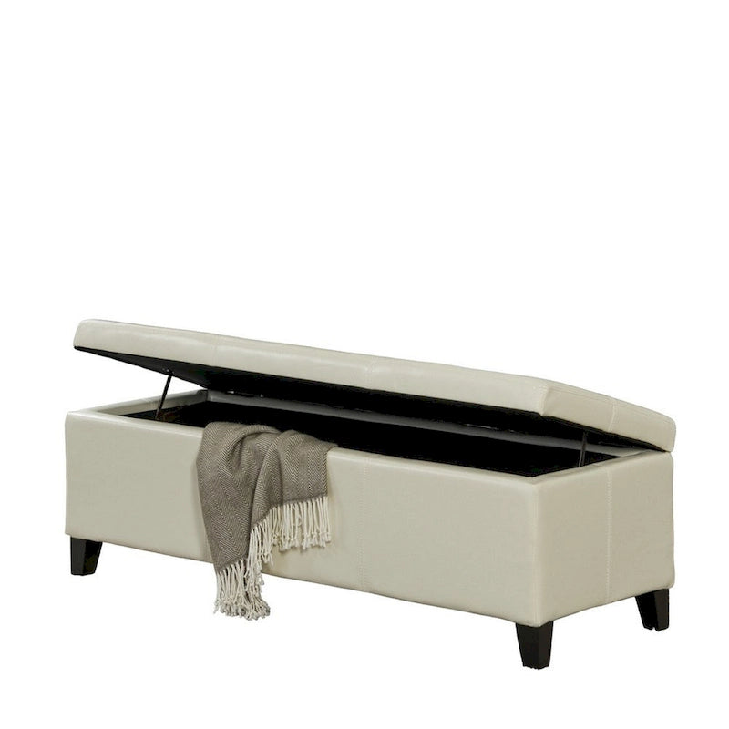 Banc de rangement ottoman en similicuir ivoire, couvercle capitonné avec rangement 51 pouces
