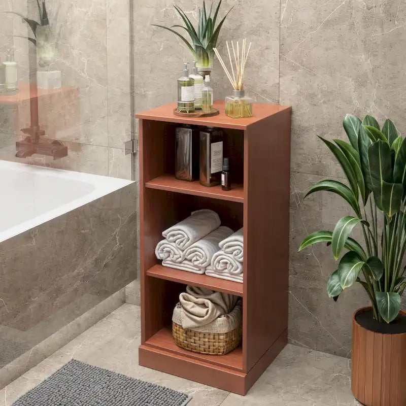 Meuble de salle de bain 100 % bois massif de 42 cm avec étagères réglables et portes en option