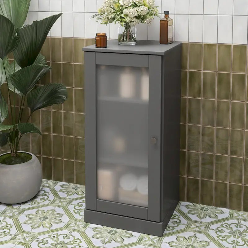 Meuble de salle de bain 100 % bois massif de 42 cm avec étagères réglables et portes en option