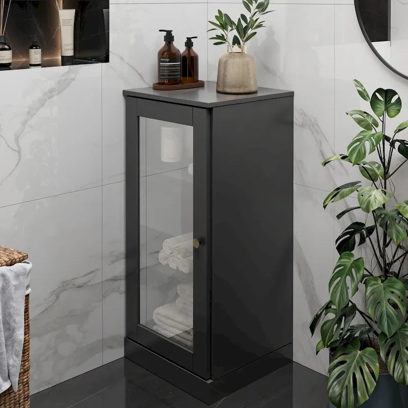Meuble de salle de bain 100 % bois massif de 42 cm avec étagères réglables et portes en option