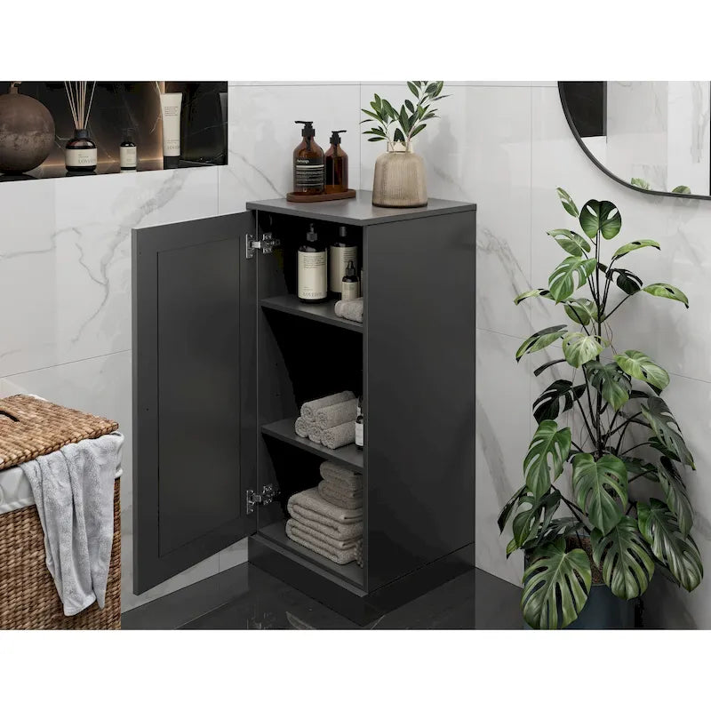 Meuble de salle de bain 100 % bois massif de 42 cm avec étagères réglables et portes en option