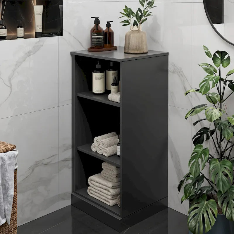 Meuble de salle de bain 100 % bois massif de 42 cm avec étagères réglables et portes en option